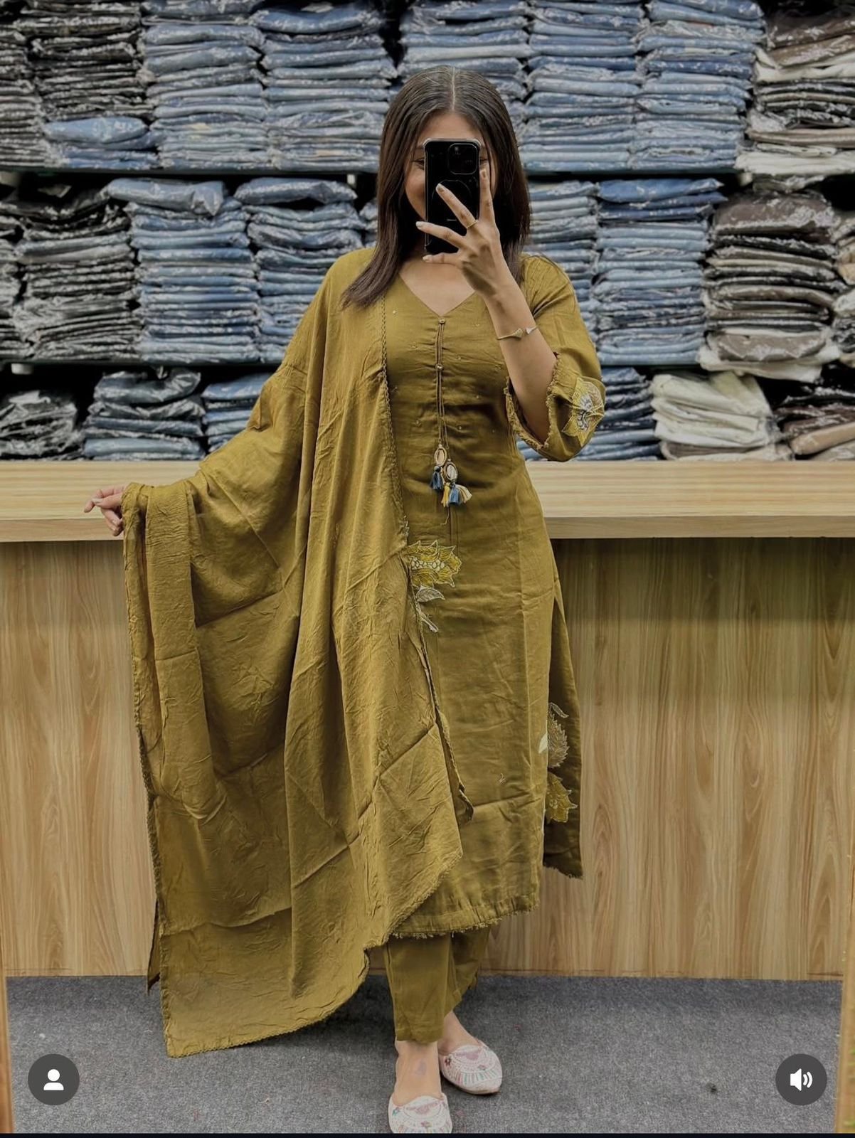 Green Embroidered Cotton Kurti Palazzo Dupatta Set